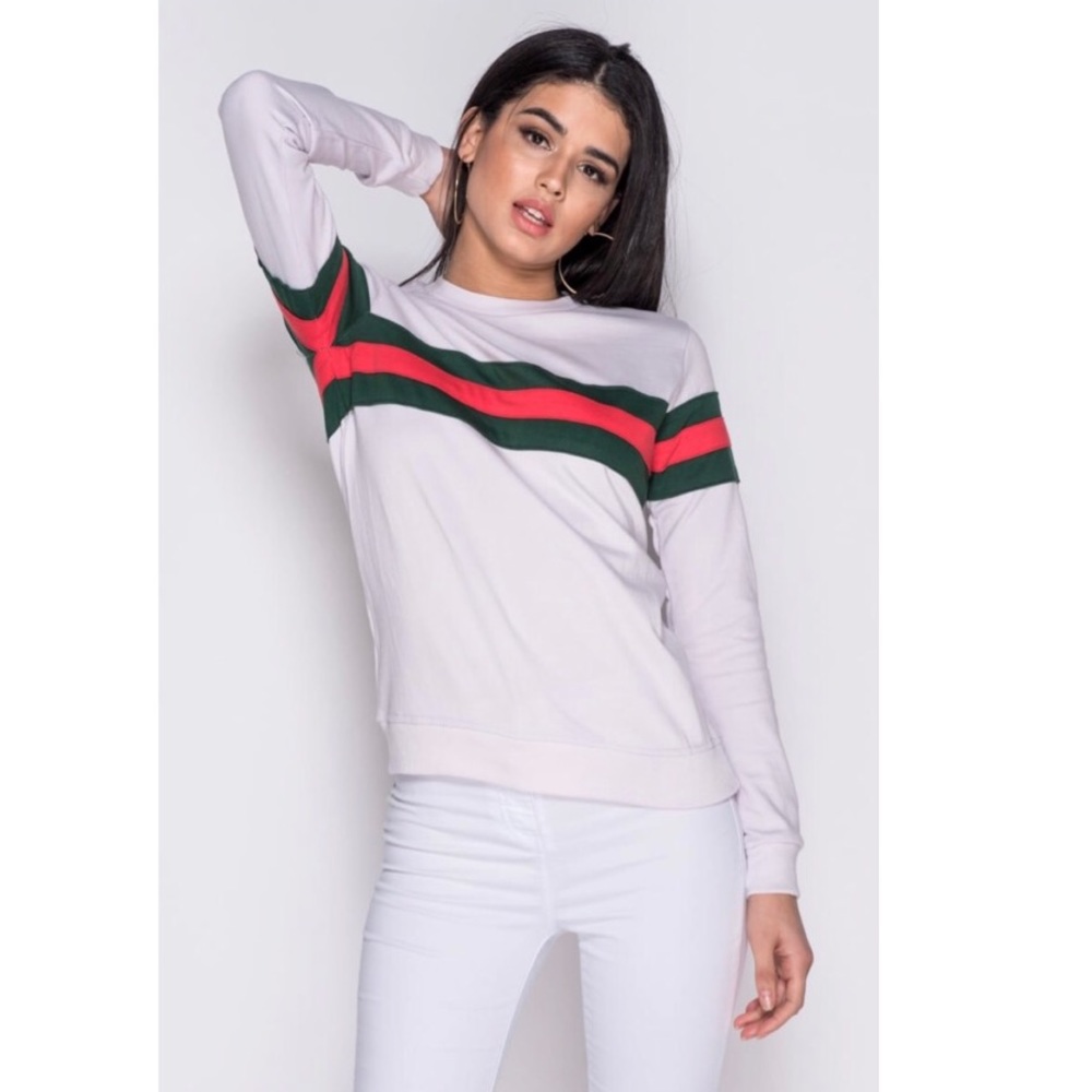 Stripe Detail Slim Fit Sweatshirt Top - Picture 3 of 8